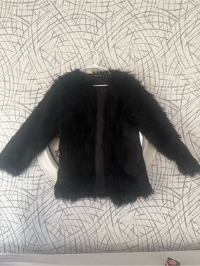 SHEIN Black Faux Fur Jacket / Fluffy Shaggy Coat